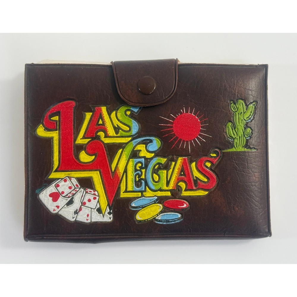 LAS VEGAS Leather Case w/ (2) Sealed Playing Card Decks Pencil and Paper